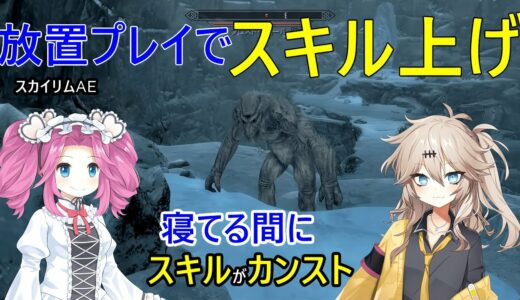 【スカイリムAE】放置プレイでスキル上げ！寝ている間にスキルカンスト実況解説【四国メタン・春日部つむぎ】